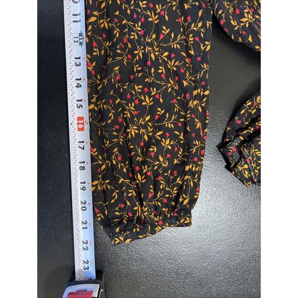 Old Navy Tunic Shirt XXL Dark Floral Gathered Sleeve Button Front Fall Print - Picture 9 of 9